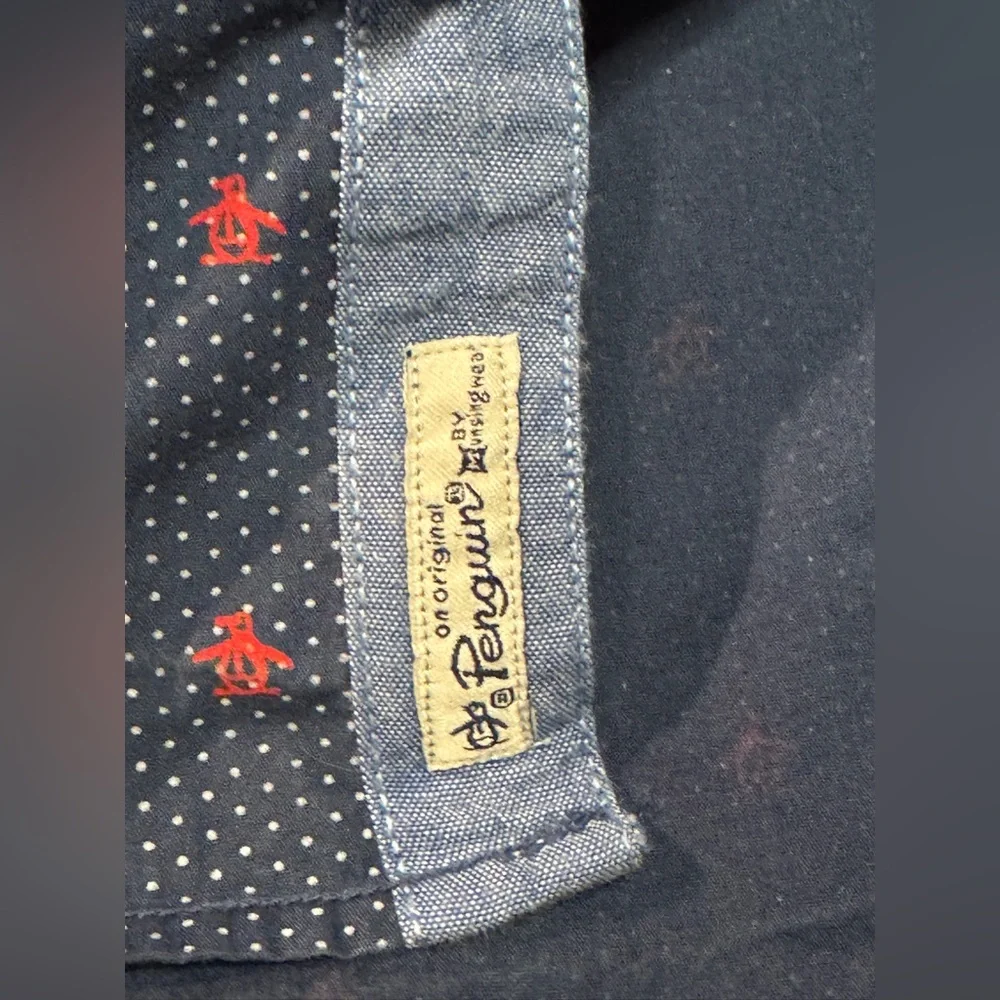 The Original Penguin Big Boys Storm Navy Button-Up Shirt‎ Red Penguins 14/16Y